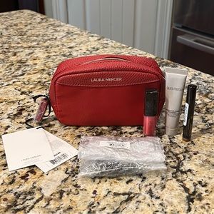 LAURA MERCIER Cosmetic Makeup Bag with Travel Size Cavier Stick & Other Samples